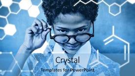  Presentation with cute science - Beautiful presentation featuring science graphic against cute little boy holding glasses backdrop and a light blue colored foreground