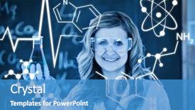  Presentation with graphic - PPT theme with science graphic against young female background and a  colored foreground