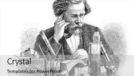  Presentation with engraving - Slides with science illustrate - scientist sitting at his desk background and a light gray colored foreground