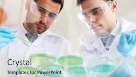  Presentation with laboratory - PPT theme consisting of medical chemical - two clinicians working with liquids background and a sky blue colored foreground