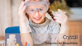  Presentation with flasks - Amazing PPT layouts having science kids - happy little girl with flasks backdrop and a  colored foreground