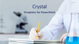  Presentation with chemist - Slide deck having science lab - hand of chemist with pencil background and a lemonade colored foreground