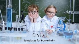  Presentation with educational - Colorful slide set enhanced with science lab - two children scientists making experiments backdrop and a light blue colored foreground