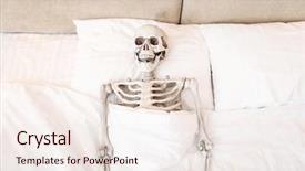  Presentation with bad - Slides with science lies - funny human skeleton is lying background and a sky blue colored foreground