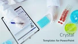  Presentation with anti virus - Presentation theme consisting of science-medicine-and-pandemic-concept background and a sky blue colored foreground