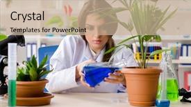  Presentation with biotechnology lab - Slide set having science microbiological water sampling - young beautiful biotechnology chemist working background and a coral colored foreground