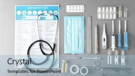  Presentation with medical robot hand and doctor - PPT theme with science mol - doctor table with medical items background and a light blue colored foreground