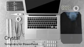  Presentation with medical laptop - PPT theme consisting of science mol - medical tools set with laptop background and a light gray colored foreground