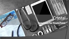  Presentation with medical dark - Beautiful theme featuring science mol - medical tools set with tablet backdrop and a dark gray colored foreground