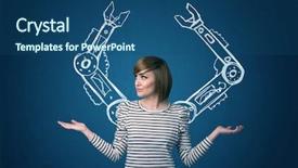  Presentation with robotic - Colorful presentation design enhanced with science muscle - pretty young woman with robotic backdrop and a  colored foreground