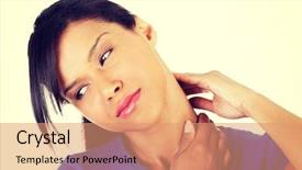  Presentation with hand holding colorful brain sketch - Beautiful slide deck featuring science muscle - young woman holding hand backdrop and a coral colored foreground