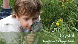  Presentation with outdoors - Beautiful presentation theme featuring science nature - boy with magnifying glass outdoors backdrop and a tawny brown colored foreground