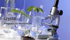  Presentation with green science - Presentation with science nature - green plants and scientific equipment background and a light blue colored foreground