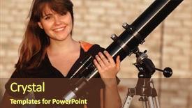  Presentation with telescope - Amazing slide deck having science nature - teen girl and telescope near backdrop and a tawny brown colored foreground