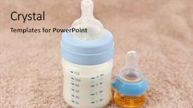  Presentation with baby bottle formula - Slide deck with science nutrien - feeding bottle with baby milk background and a soft green colored foreground