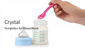 Presentation with baby formula - Presentation design with science nutrien - hand with spoon adding medicine background and a white colored foreground