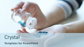  Presentation with spills - Slide set consisting of science nutrien - woman spills blue medical capsules background and a sky blue colored foreground