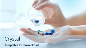  Presentation with spills - Audience pleasing slide set consisting of science nutrien - woman spills blue medical capsules backdrop and a sky blue colored foreground