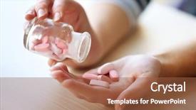  Presentation with spills - Amazing PPT theme having science nutrien - woman spills pink medical capsules backdrop and a red colored foreground