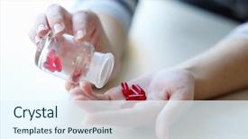  Presentation with red medical - Cool new PPT theme with science nutrien - woman spills red medical capsules backdrop and a sky blue colored foreground