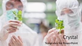  Presentation with beakers - PPT theme with science plants - two students standing background and a coral colored foreground