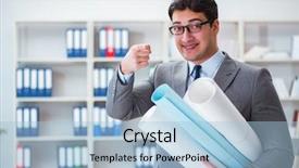  Presentation with mechanical engineering engineer tools - Presentation theme consisting of science poster - businessman engineer draftsman with blueprints background and a light blue colored foreground