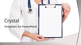  Presentation with female leader social media - Audience pleasing presentation theme consisting of science poster - medical female doctor holding blank backdrop and a white colored foreground