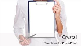  Presentation with medical folder blank or clipboard - Audience pleasing presentation consisting of science poster - medical female doctor holding blank backdrop and a white colored foreground