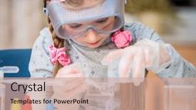  Presentation with flasks - Beautiful slide deck featuring science progects kids - happy little girl with flasks backdrop and a coral colored foreground