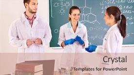  Presentation with physical chemistry - PPT theme enhanced with science project - group chemistry student with flask background and a coral colored foreground