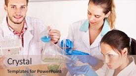  Presentation with chemistry - Amazing PPT theme having science project - group chemistry student with flask backdrop and a coral colored foreground