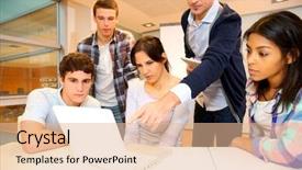  Presentation with group training - Presentation with science project - group of students in computer background and a lemonade colored foreground