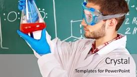  Presentation with fresh man chemistry - Amazing slides having science project - man chemistry student with flask backdrop and a lemonade colored foreground