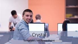  Presentation with technology students - Slides consisting of science project - technology students group in computer background and a light blue colored foreground