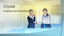  Presentation with high tech - Presentation theme consisting of science project - young businesspeople clicking on icon background and a soft green colored foreground