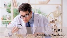  Presentation with skeletons - Cool new slide deck with science rats - funny crazy professor studying animal backdrop and a mint green colored foreground