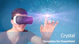  Presentation with young man wearing a hat - Cool new presentation design with science related - young impressed man wearing virtual backdrop and a light blue colored foreground