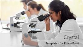  Presentation with research - PPT theme enhanced with science-research-work-and-people background and a light gray colored foreground