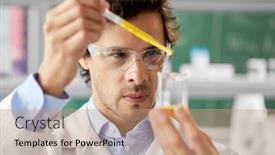  Presentation with laboratory chemical - Slide deck enhanced with science-research-work-and-people background and a coral colored foreground