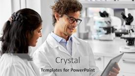  Presentation with research - Slide deck having science-research-work-and-people background and a light gray colored foreground