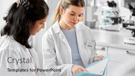  Presentation with research - Theme with science-research-work-and-people background and a light gray colored foreground