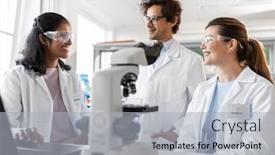  Presentation with research - PPT theme consisting of science-research-work-and-people background and a light gray colored foreground