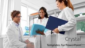  Presentation with research - Slide deck enhanced with science-research-work-and-people background and a light gray colored foreground