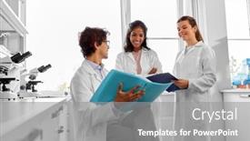  Presentation with research - PPT theme enhanced with science-research-work-and-people background and a gray colored foreground