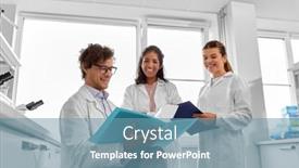  Presentation with research - PPT layouts consisting of science-research-work-and-people background and a teal colored foreground