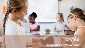  Presentation with looking glass - Beautiful presentation featuring science rocks - profile view of girls looking backdrop and a coral colored foreground