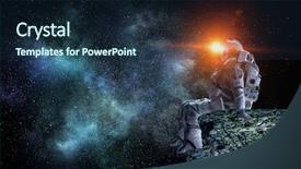  Presentation with spaceman - Amazing PPT layouts having science rocks - spaceman on rock edge mixed backdrop and a tawny brown colored foreground