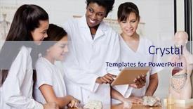  Presentation with biology - Slide deck enhanced with science rocks - young teacher looking at schoolgirls background and a sky blue colored foreground