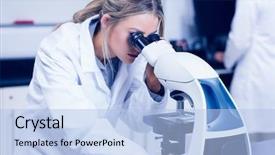  Presentation with soical science study - Audience pleasing PPT theme consisting of science student looking through microscope backdrop and a light blue colored foreground