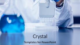  Presentation with pipette - PPT theme with science student using electronic pipette background and a light blue colored foreground